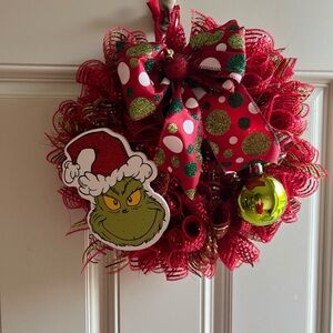 Christmas The Grinch Green Monster Small Wreath  Table Decor Deco Mesh